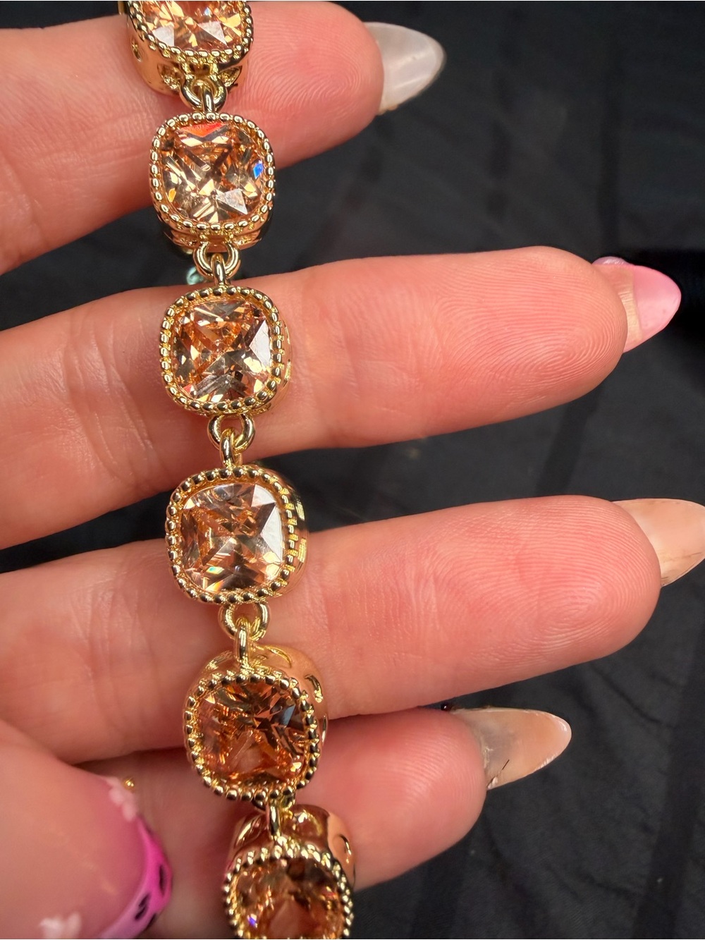 18K Gold Filled Champagne AAA CZ Cushion Cut Tennis Bracelet 8”